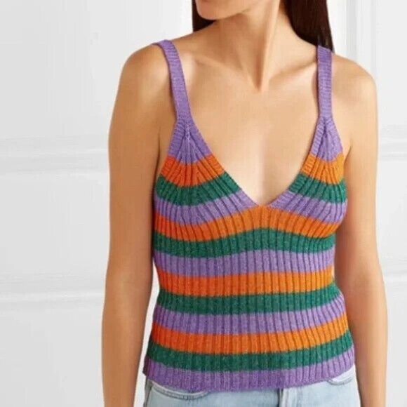 Ganni Tops - GANNI Tank Top Striped Metallic Knit